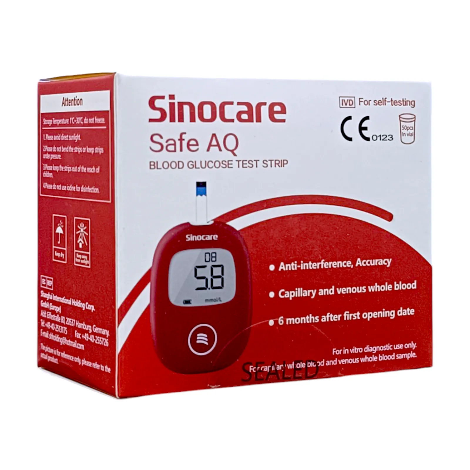 Sinocare Safe AQ Blood Glucose Test Strips 50 Pc
